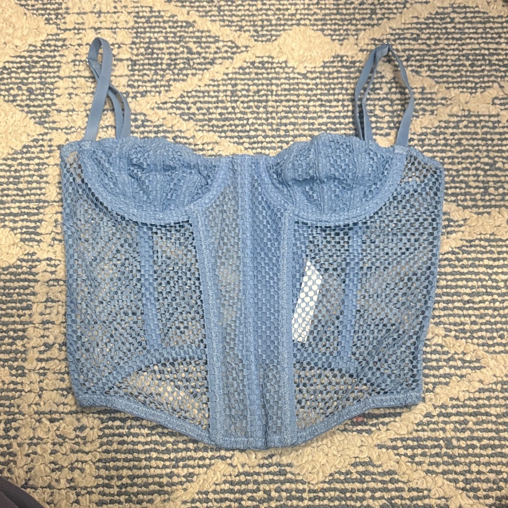 Urban Outfitters Light Blue Mesh Bustier Top